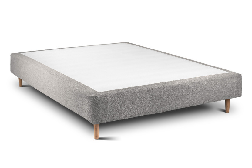 Lit 140x200 cm - Sommier tapissier H35 cm + tête de lit capitonnée - Tissu Bouclette Gris