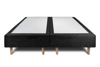 Lit 2x 90x200 cm - Sommier tapissier H35 cm + tête de lit tapissée - Tissu Bouclette Noir