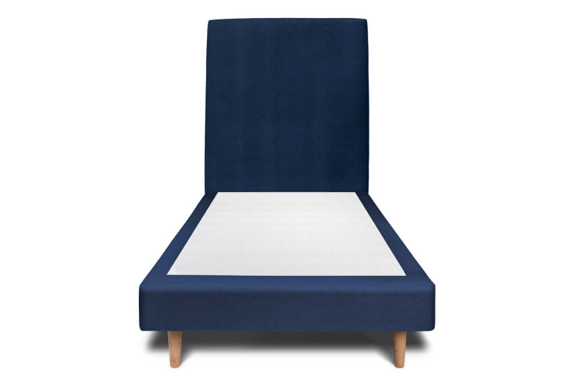 Lit 90x200 cm - Sommier tapissier H29 cm + tête de lit tapissée - Tissu Velours Bleu Océan