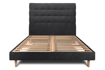 Lit 180x200 cm - Sommier à lattes H29 cm + tête de lit capitonnée - Tissu Toile natté Noir