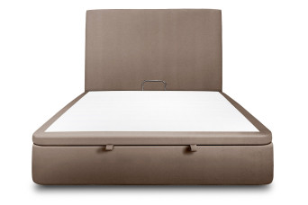 Lit coffre 180x200 cm avec Tête de lit tapissée - Tissu Velours Taupe