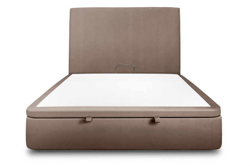 Lit coffre 180x200 cm avec Tête de lit tapissée - Tissu Velours Taupe