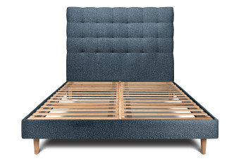 Lit 180x200 cm - Sommier à lattes H29 cm + tête de lit capitonnée - Tissu Bouclette Bleu