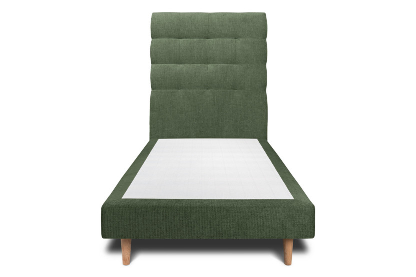 Lit 90x190 cm - Sommier tapissier H29 cm + tête de lit capitonnée - Tissu Toile natté Vert Kaki