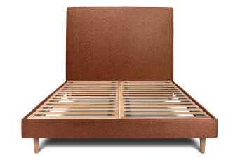 Lit 160x200 cm - Sommier à lattes H29 cm + tête de lit tapissée - Tissu Bouclette Terracotta