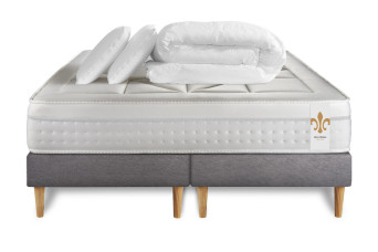 Pack lit complet 180x200 cm - Matelas + 2 Sommiers Gris + 2 oreillers + Couette - Vingt-Huit
