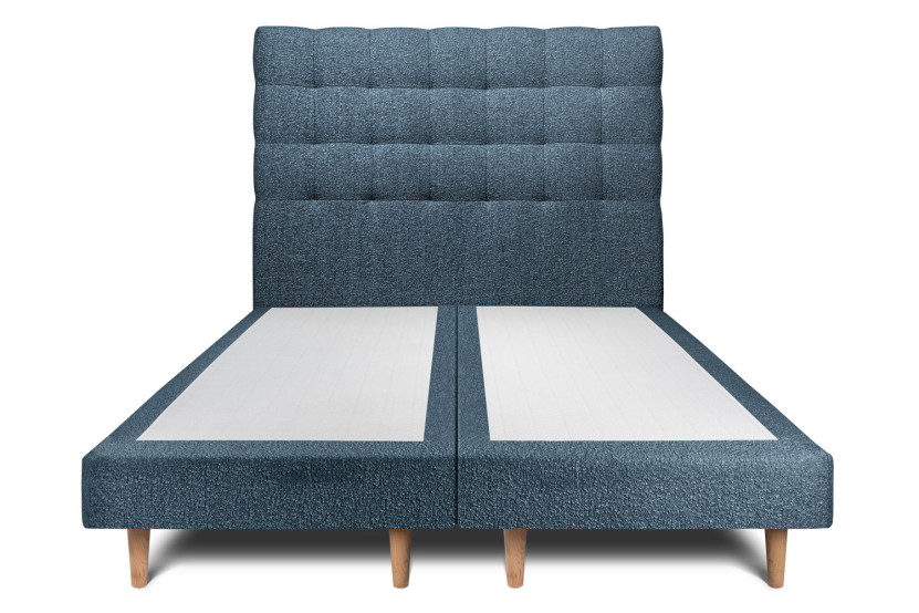 Lit 2x 90x200 cm - Sommier tapissier H29 cm + tête de lit capitonnée - Tissu Bouclette Bleu