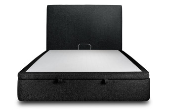 Lit coffre 180x200 cm avec Tête de lit tapissée - Tissu Bouclette Noir