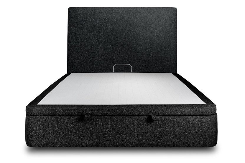 Lit coffre 180x200 cm avec Tête de lit tapissée - Tissu Bouclette Noir