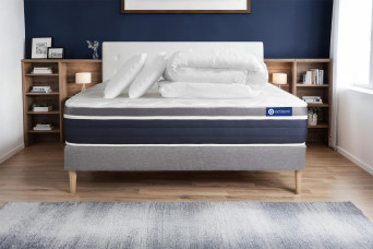 Pack lit complet 160x200 cm - Matelas + Sommier Gris (en kit) + 2 oreillers + Couette - Actilatex Confort