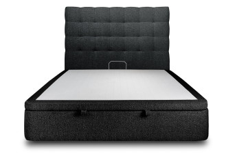 Lit coffre 180x200 cm avec Tête de lit capitonnée - Tissu Bouclette Noir