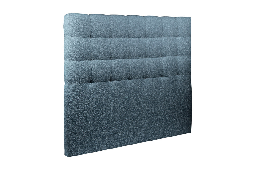 Lit 140x190 cm - Sommier tapissier H35 cm + tête de lit capitonnée - Tissu Bouclette Bleu