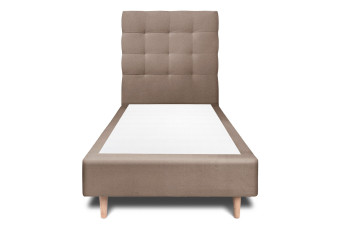 Lit 90x200 cm - Sommier tapissier H35 cm + tête de lit capitonnée - Tissu Velours Taupe