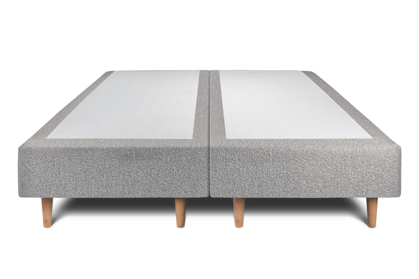 Lit 2x 90x200 cm - Sommier tapissier H35 cm + tête de lit tapissée - Tissu Bouclette Gris