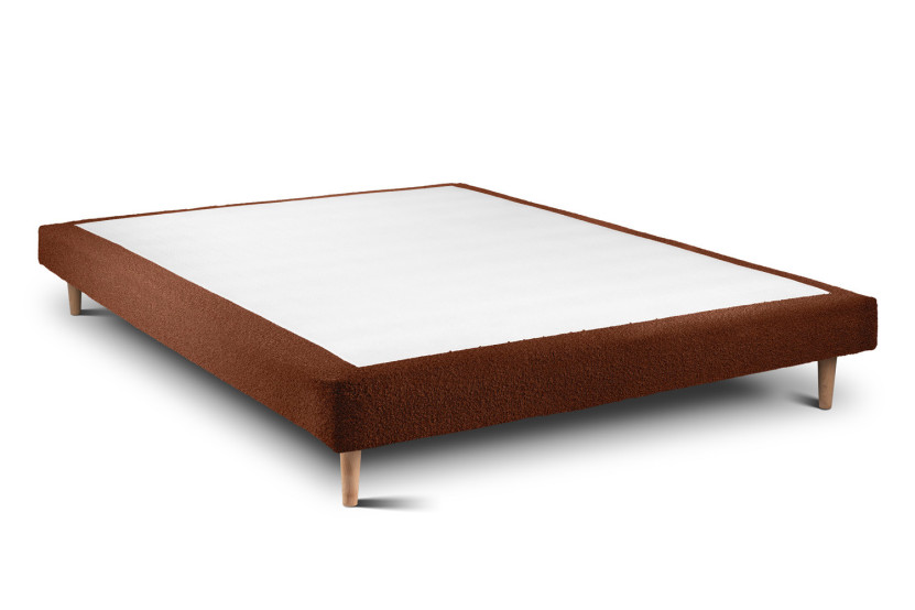 Lit 160x200 cm - Sommier tapissier H29 cm + tête de lit à lignes - Tissu Bouclette Terracotta