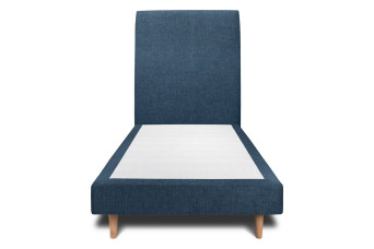 Lit 90x200 cm - Sommier tapissier H29 cm + tête de lit tapissée - Tissu Toile natté Bleu Océan