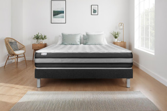 Ensemble Matelas Sommier 140x200 cm - Sommier Noir (déjà monté) - Vitalspring Zen