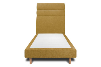 Lit 90x200 cm - Sommier tapissier H29 cm + tête de lit à lignes - Tissu Toile natté Jaune