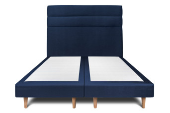 Lit 2x 90x200 cm - Sommier tapissier H29 cm + tête de lit à lignes - Tissu Velours Bleu Océan