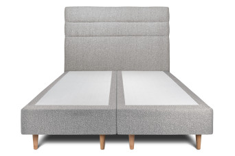 Lit 2x 90x200 cm - Sommier tapissier H35 cm + tête de lit à lignes - Tissu Bouclette Gris