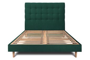 Lit 180x200 cm - Sommier à lattes H29 cm + tête de lit capitonnée - Tissu Velours Vert