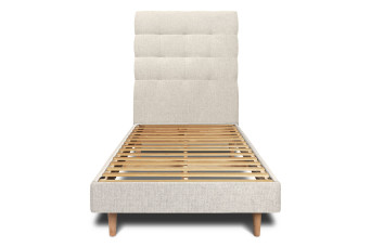 Lit 90x190 cm - Sommier à lattes H29 cm + tête de lit capitonnée - Tissu Toile natté Beige Clair