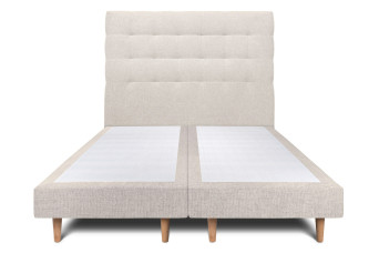Lit 2x 80x200 cm - Sommier tapissier H29 cm + tête de lit capitonnée - Tissu Toile natté Beige Clair