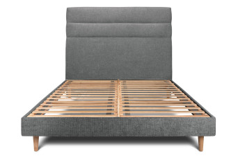 Lit 180x200 cm - Sommier à lattes H29 cm + tête de lit à lignes - Tissu Toile natté Gris Anthracite