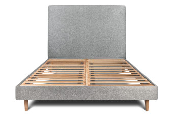 Lit 180x200 cm - Sommier à lattes H29 cm + tête de lit tapissée - Tissu Bouclette Gris