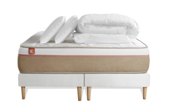 Pack lit complet 180x200 cm - Matelas + 2 Sommiers Blancs + 2 oreillers + Couette - Le Soyeux