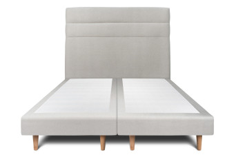 Lit 2x 90x200 cm - Sommier tapissier H29 cm + tête de lit à lignes - Tissu Velours Gris Clair