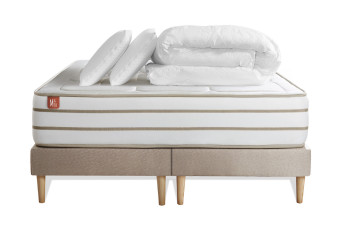 Pack lit complet 180x200 cm - Matelas + 2 Sommiers Beiges + 2 oreillers + Couette - Le Douillet