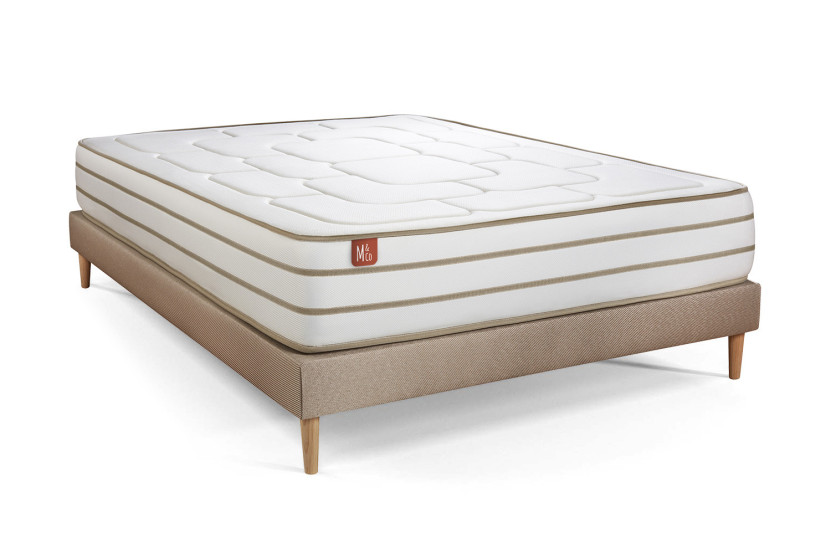 Ensemble Matelas Sommier 160x200 cm - Sommier Beige (déjà monté) - Le Douillet