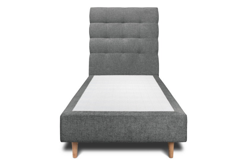 Lit 90x190 cm - Sommier tapissier H35 cm + tête de lit capitonnée - Tissu Toile natté Gris Anthracite