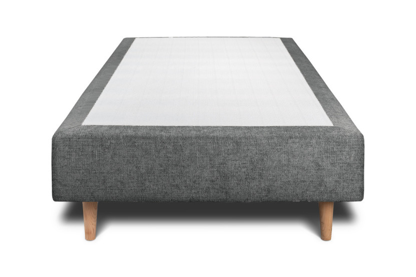 Lit 90x190 cm - Sommier tapissier H35 cm + tête de lit tapissée - Tissu Toile natté Gris Anthracite