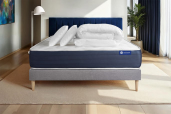 Pack lit complet 140x190 cm - Matelas + Sommier Gris (en kit) + 2 oreillers + Couette - Actilatex Sleep