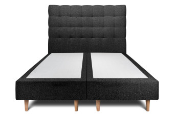 Lit 2x 100x200 cm - Sommier tapissier H35 cm + tête de lit capitonnée - Tissu Bouclette Noir