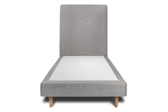 Lit 90x190 cm - Sommier tapissier H29 cm + tête de lit tapissée - Tissu Bouclette Gris