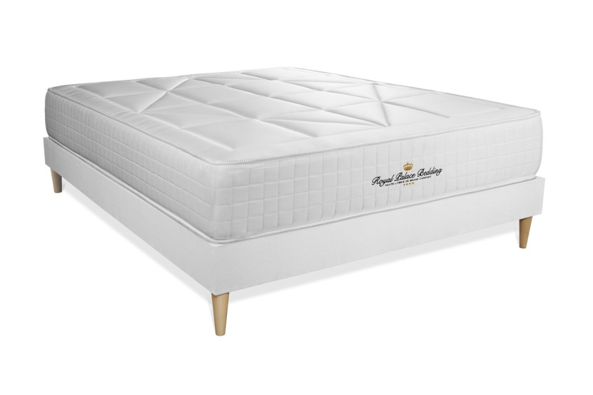 Pack lit complet 160x200 cm - Matelas + Sommier Blanc (en kit) + 2 oreillers + Couette - Windsor
