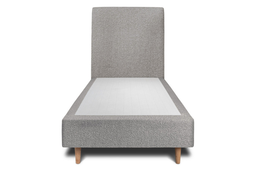Lit 90x200 cm - Sommier tapissier H35 cm + tête de lit tapissée - Tissu Bouclette Gris