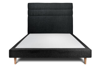 Lit 150x190 cm - Sommier tapissier H29 cm + tête de lit à lignes - Tissu Bouclette Noir