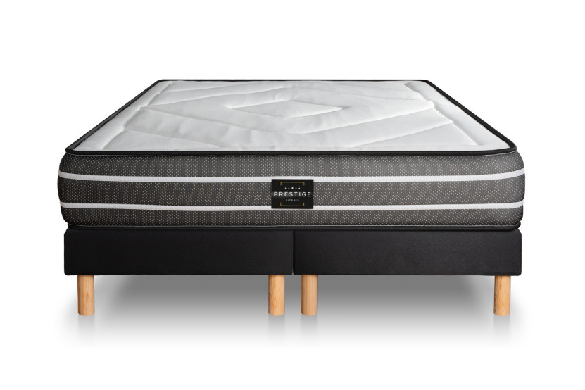 Pack lit complet 180x200 cm - Matelas + 2 Sommiers Noirs + 2 oreillers + Couette - Exclusive