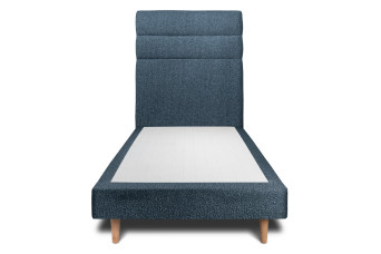 Lit 90x200 cm - Sommier tapissier H29 cm + tête de lit à lignes - Tissu Bouclette Bleu