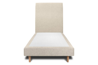 Lit 90x200 cm - Sommier tapissier H29 cm + tête de lit tapissée - Tissu Toile natté Beige Clair