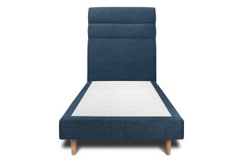 Lit 90x190 cm - Sommier tapissier H29 cm + tête de lit à lignes - Tissu Toile natté Bleu Océan