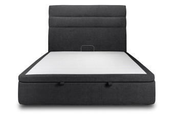 Lit coffre 180x200 cm avec Tête de lit à lignes - Tissu Toile natté Noir