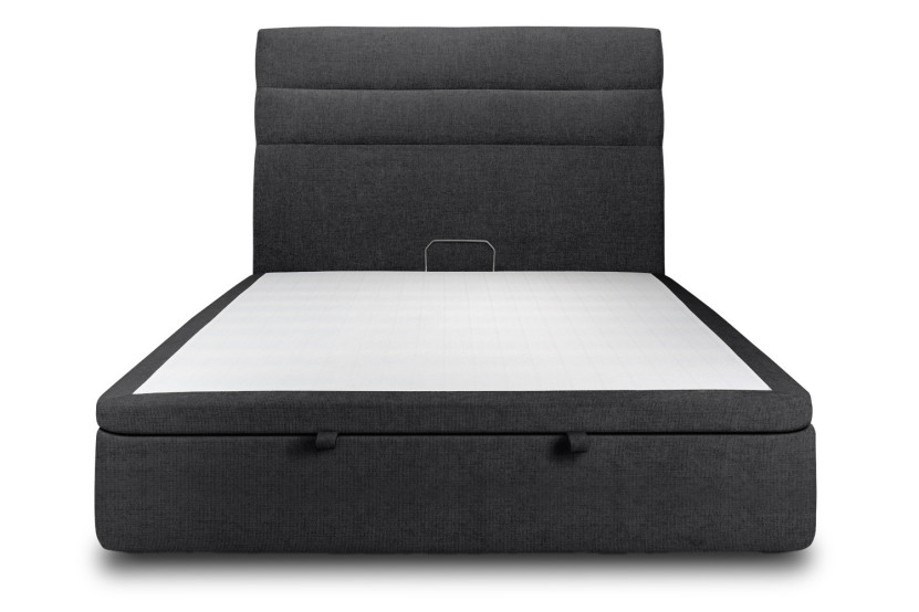 Lit coffre 180x200 cm avec Tête de lit à lignes - Tissu Toile natté Noir