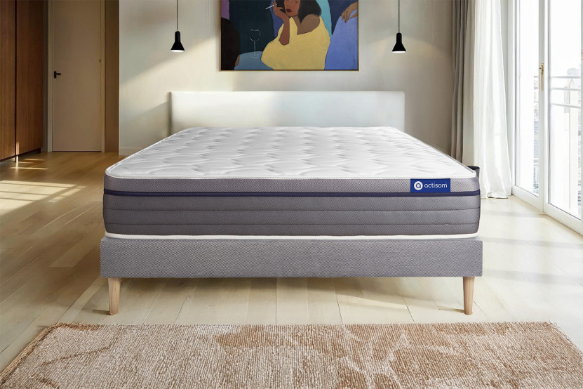 Ensemble Matelas Sommier 140x200 cm - Sommier Gris (en kit) - ActiMemo Zen