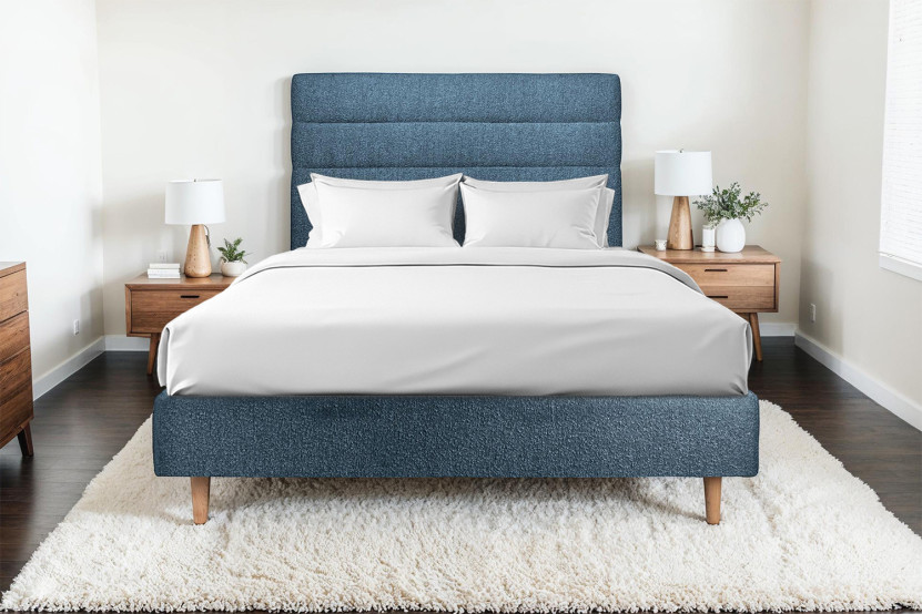 Tête de lit 180 cm Lignes - Tissu Bouclette Bleu