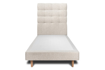 Lit 90x190 cm - Sommier tapissier H29 cm + tête de lit capitonnée - Tissu Bouclette Beige Clair